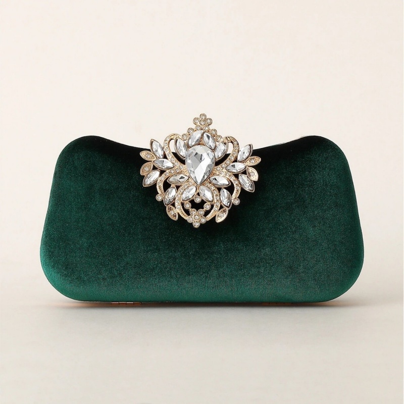 Women'S Evening Bags - Bolsa Clutch de Veludo Verde Escuro