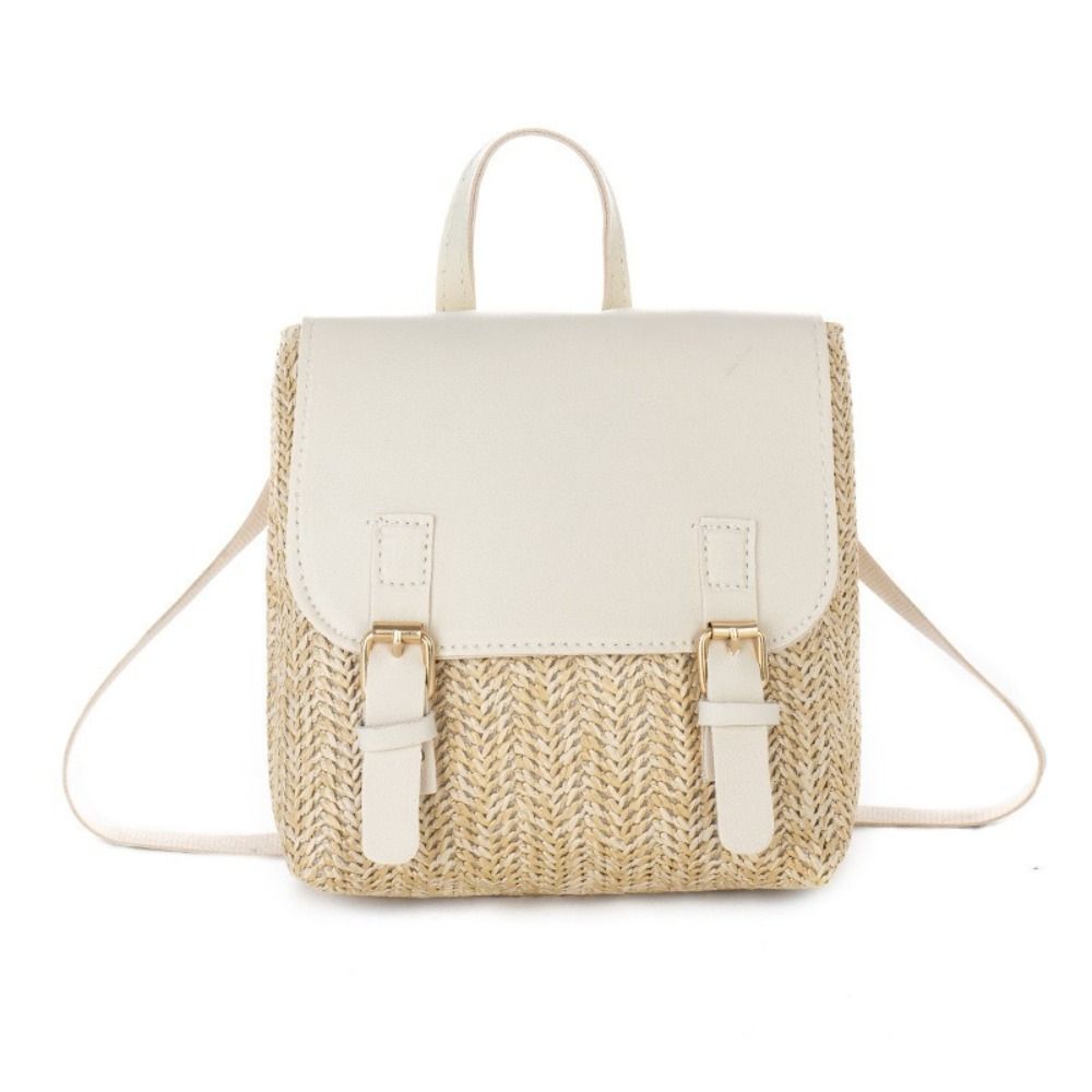 Woven Straw Bag - Bolsa Versátil em Couro PU, Mochila