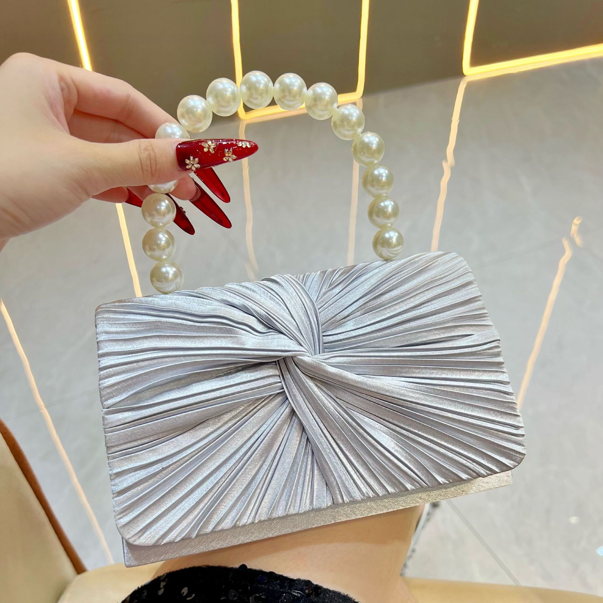 Women'S Evening Bags - Bolsa de noite plissada luxuosa feminina,