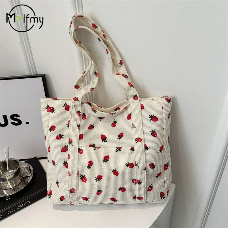 Women Bags White - Bolsa de veludo morangos bolsa de