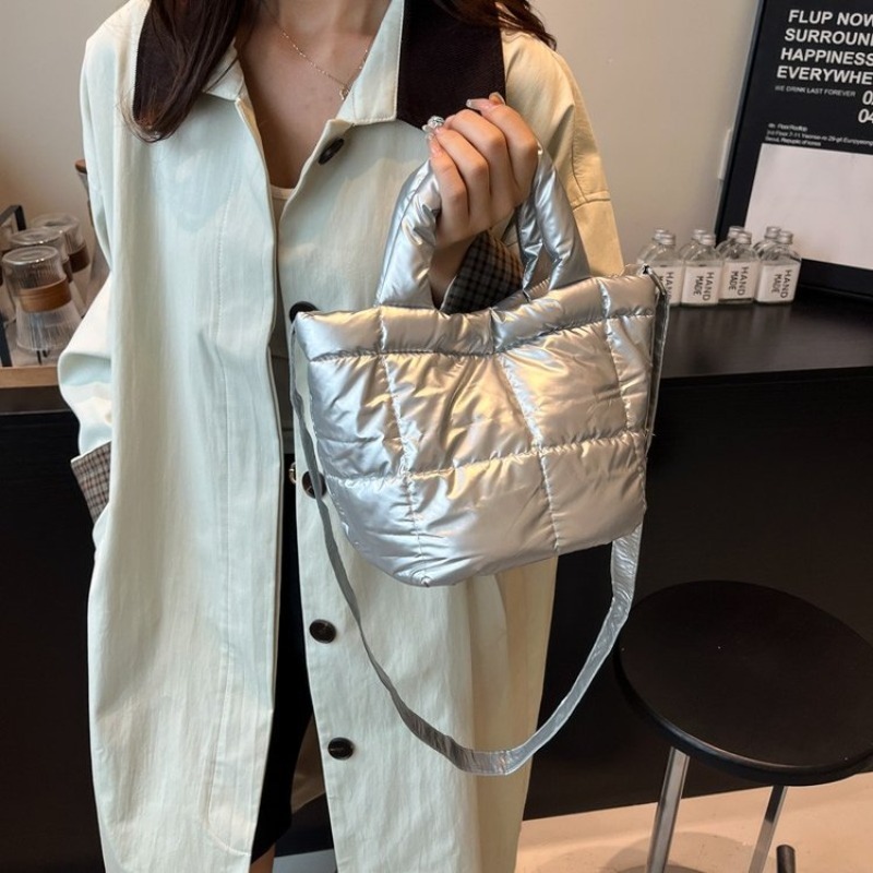Women Hand Bags For Office - Bolsa Mini de Nylon Prateada com