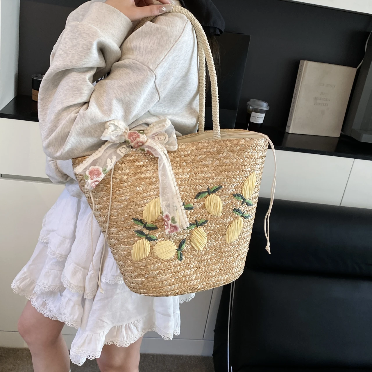 Grande capacidade praia bolsa  - Woven Straw Bag avaliação e preço