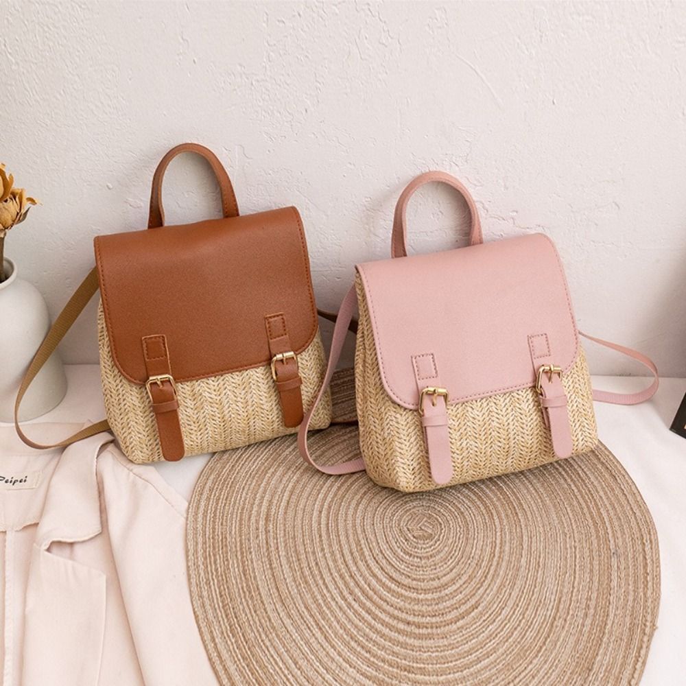 Mochila de Palha em Couro PU c - Woven Straw Bag avaliação e preço