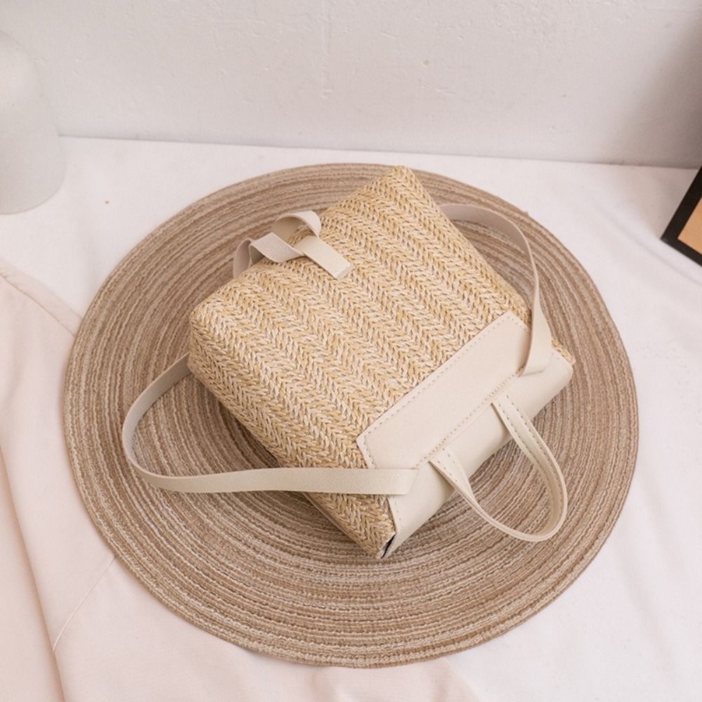 Mochila de Palha em Couro PU c - Woven Straw Bag avaliação e preço