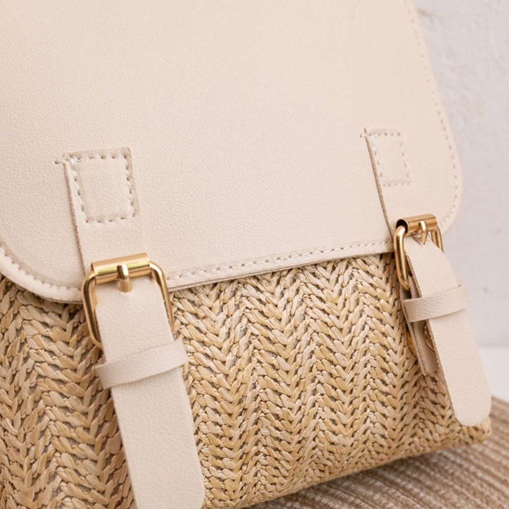 Mochila de Palha em Couro PU c - Woven Straw Bag avaliação e preço