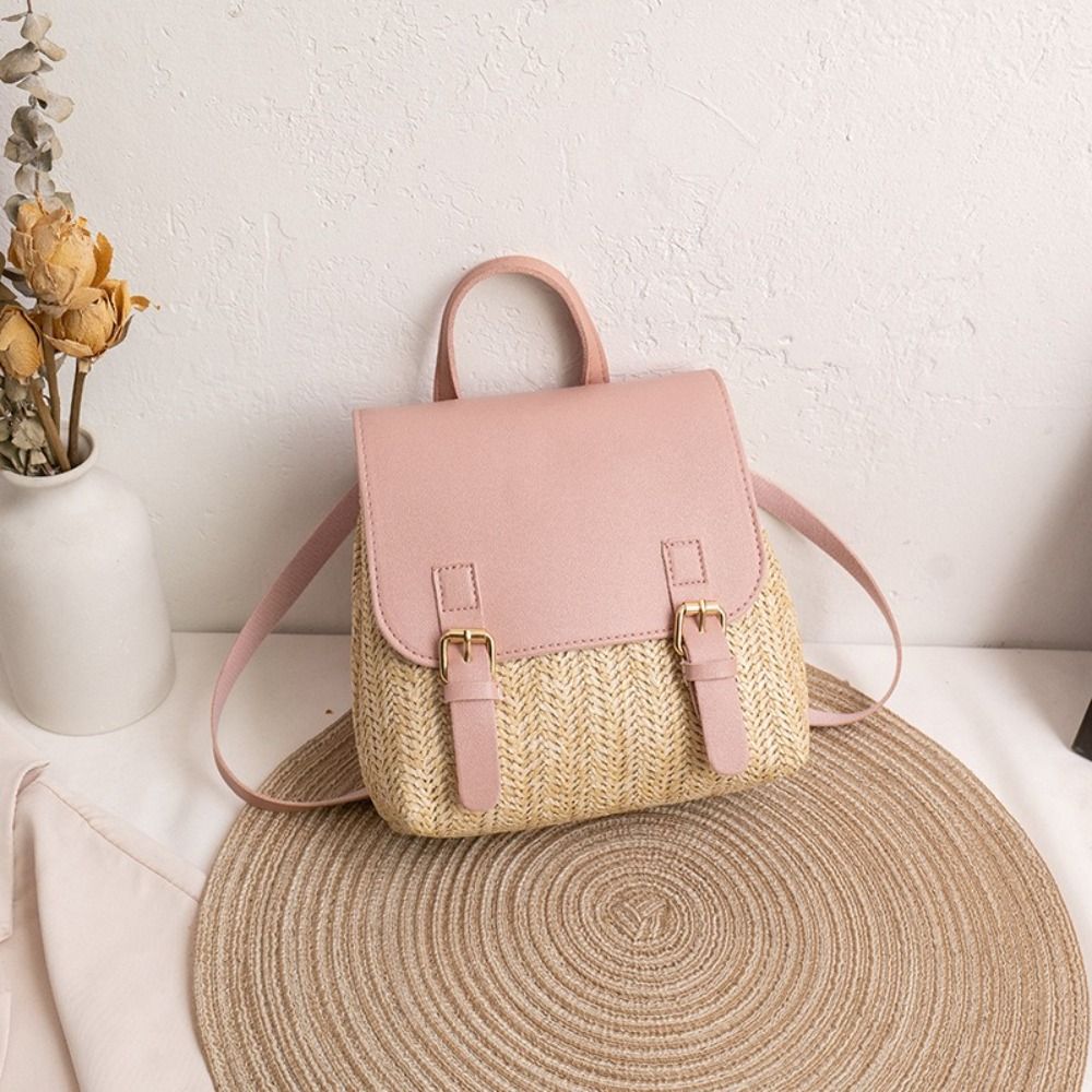 Mochila de Palha em Couro PU c - Woven Straw Bag avaliação e preço